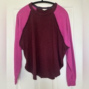 Anthropologie Pilcro Raglan Thermal Top Pink/Cranberry NWOT Size S Never worn